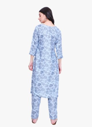 Aqua Blue Cotton Casual Kurti with Digital Print Work for Women