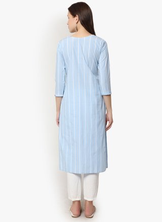 Aqua Blue Cotton Hand Work Party Wear Kurti
