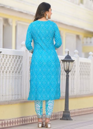 Aqua Blue Cotton Salwar Suit with Embroidered Work