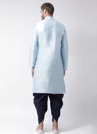 Aqua Blue Dupion Silk Embroidered Work Angrakha Mens Wear for Men