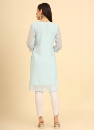 Aqua Blue Georgette Casual Kurti