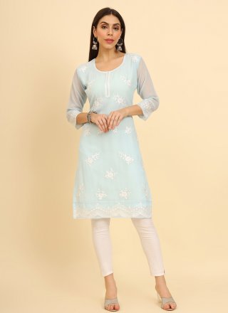 Aqua Blue Georgette Casual Kurti