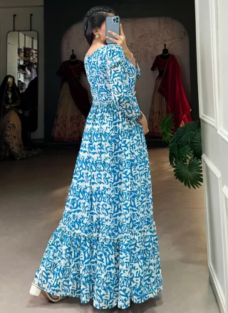 Aqua Blue Georgette  Designer Gown