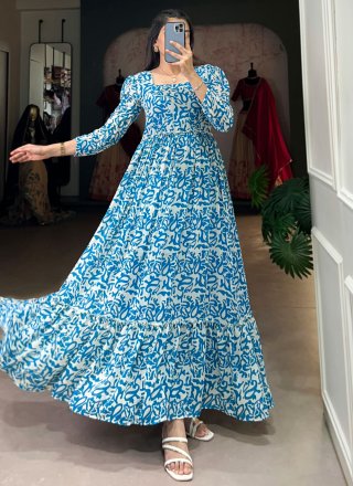 Aqua Blue Georgette  Designer Gown