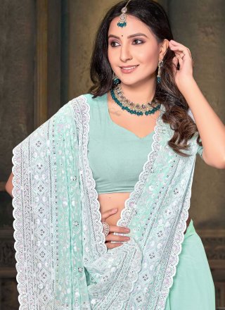 Aqua Blue Georgette Traditional Saree