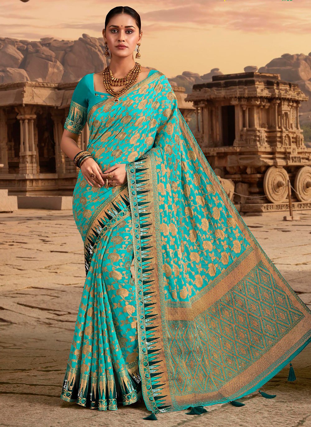 sonal chauhan aqua blue saree RG105197