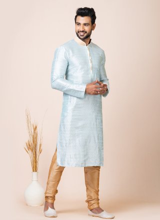 Aqua Blue Jacquard Work Silk Kurta Pyjama
