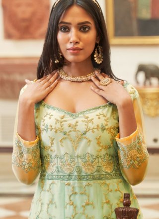Aqua Blue Net Embroidered, Stone and Thread Work Salwar Suit