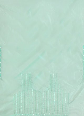 Aqua Blue Organza Hand Work Trendy Saree for Ceremonial