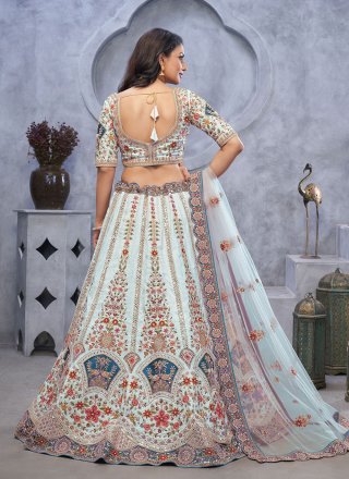 Aqua Blue Organza Lehenga Choli