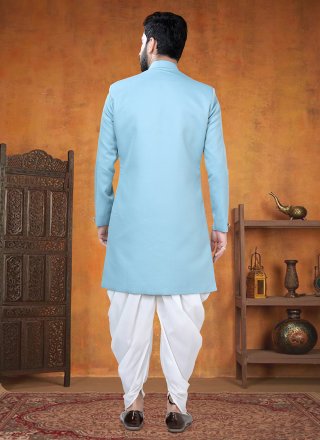 Aqua Blue Rayon Sherwani Mens Wear