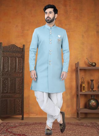 Aqua Blue Rayon Sherwani Mens Wear