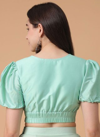 Aqua Blue Satin Silk Plain Work Designer Blouse for Ceremonial