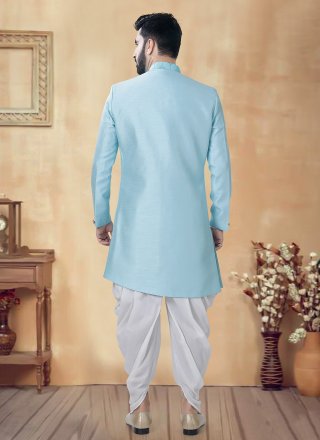 Aqua Blue Silk Embroidered, Sequins and Thread Work Sherwani Mens Wear for Men