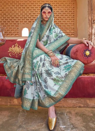 Aqua Blue Silk Trendy Saree