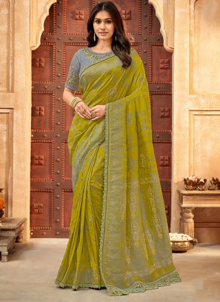 Aristocratic Green Silk Contemporary Saree