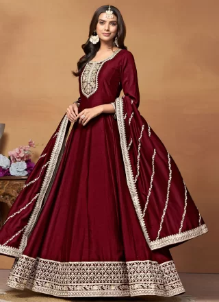 Art Silk Anarkali Suit with Embroidered and Sequins Work
