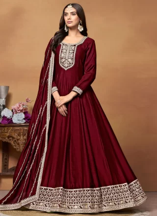 Art Silk Anarkali Suit with Embroidered and Sequins Work