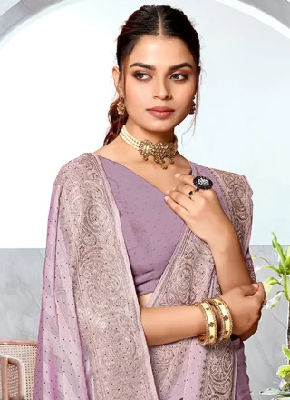 Art Silk Classic Sari In Lavender