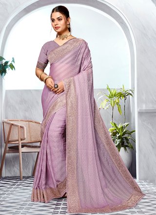 Art Silk Classic Sari In Lavender