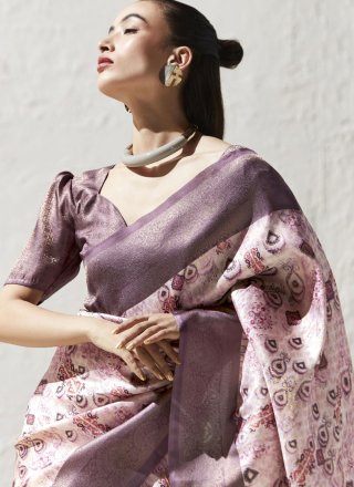 Art Silk Contemporary Saree In Pink and Purple