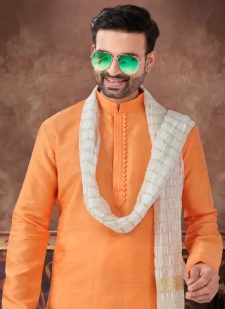 Art Silk Dhoti Kurta In Orange