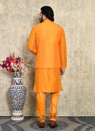 Art Silk Kurta Payjama with Jacket In Orange