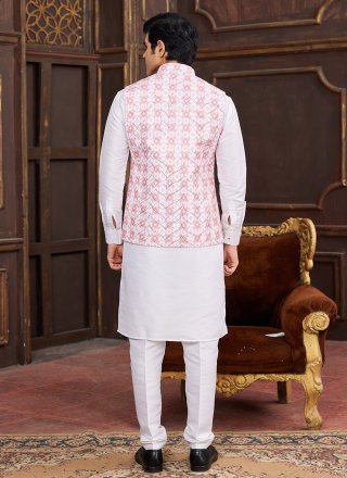 Art Silk Kurta Payjama with Jacket In Pink