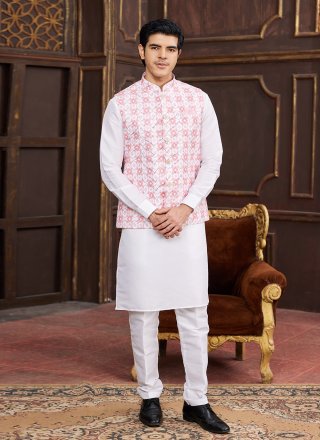 Art Silk Kurta Payjama with Jacket In Pink