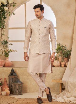 Art Silk Kurta Payjama with Jacket In Pink