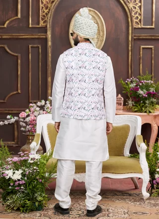 Art Silk Kurta Payjama with Jacket with Digital Print Work