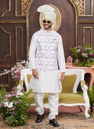 Art Silk Kurta Payjama with Jacket with Digital Print Work
