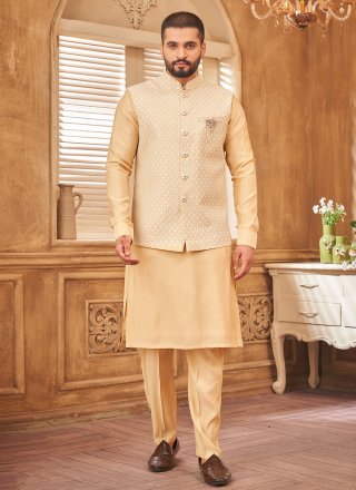 Art Silk Kurta Payjama with Jacket with Embroidered Work