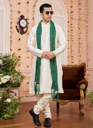 Art Silk Kurta Pyjama In Beige