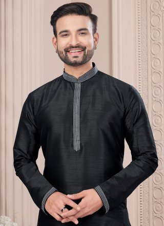 Art Silk Kurta Pyjama In Black