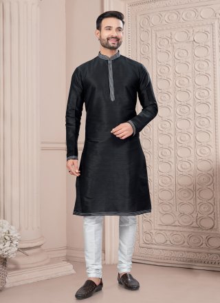 Art Silk Kurta Pyjama In Black