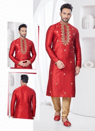 Art Silk Kurta Pyjama In Maroon