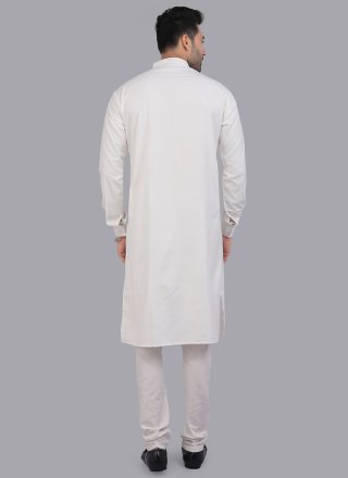 Art Silk Kurta Pyjama In Off White