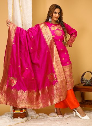 Art Silk Readymade Salwar Suit In Pink