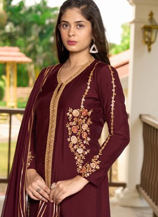 Art Silk Readymade Salwar Suit with Embroidered Work