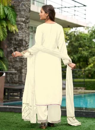 Art Silk Salwar Suit In Cream
