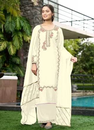Art Silk Salwar Suit In Cream