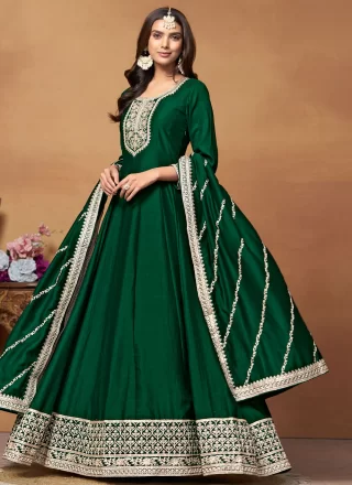 Art Silk Salwar Suit In Green