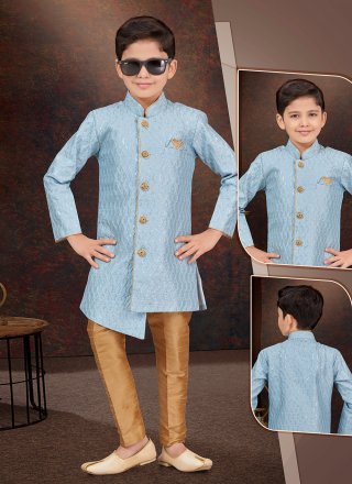 Art Silk Sherwani Kids Wear with Buttons, Fancy and Thread Work