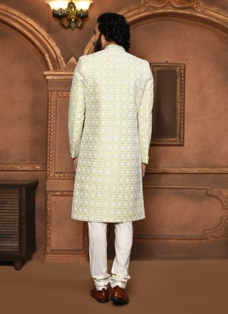 Art Silk Sherwani Mens Wear In Green