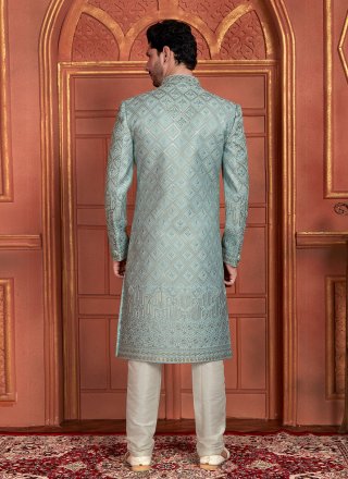 Art Silk Sherwani Mens Wear with Embroidered and Hand Work