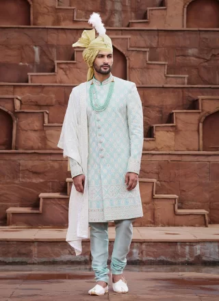 Art Silk Sherwani Mens Wear with Embroidered, Hand and Thread Work