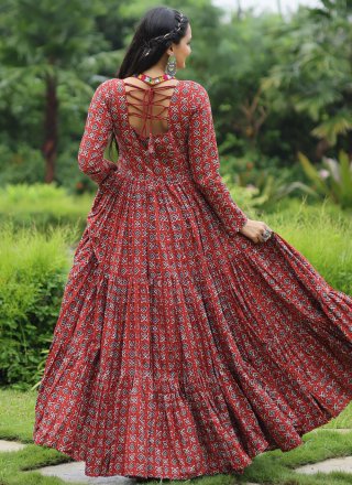 Artistic Maroon Cotton  Designer Gown