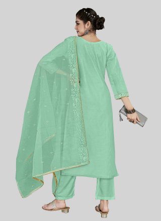 Aspiring Aqua Blue Chanderi Silk Pant Style Suit with Embroidered Work