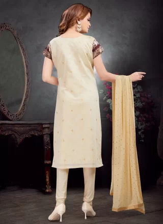 Aspiring Cream Art Silk Salwar Suit